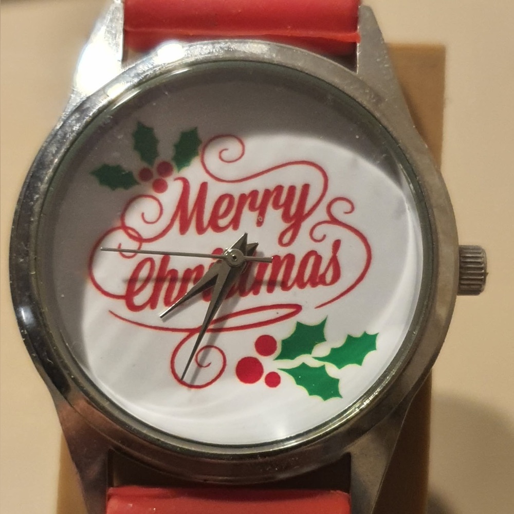 🦋10/$20🦋 Merry Christmas Silver/Red Silicone Women's Watch